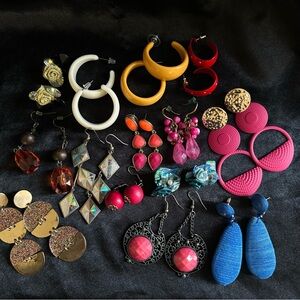 Lot of 14 Pairs of Colorful Earrings